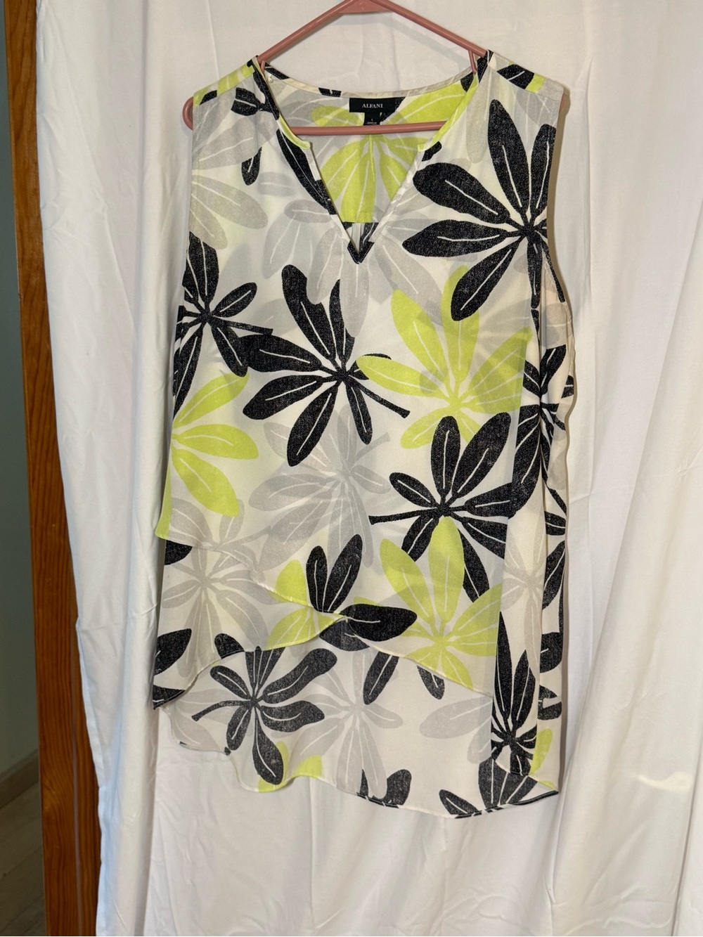 Alfani Lime, Black & White Floral V-Neck Tunic